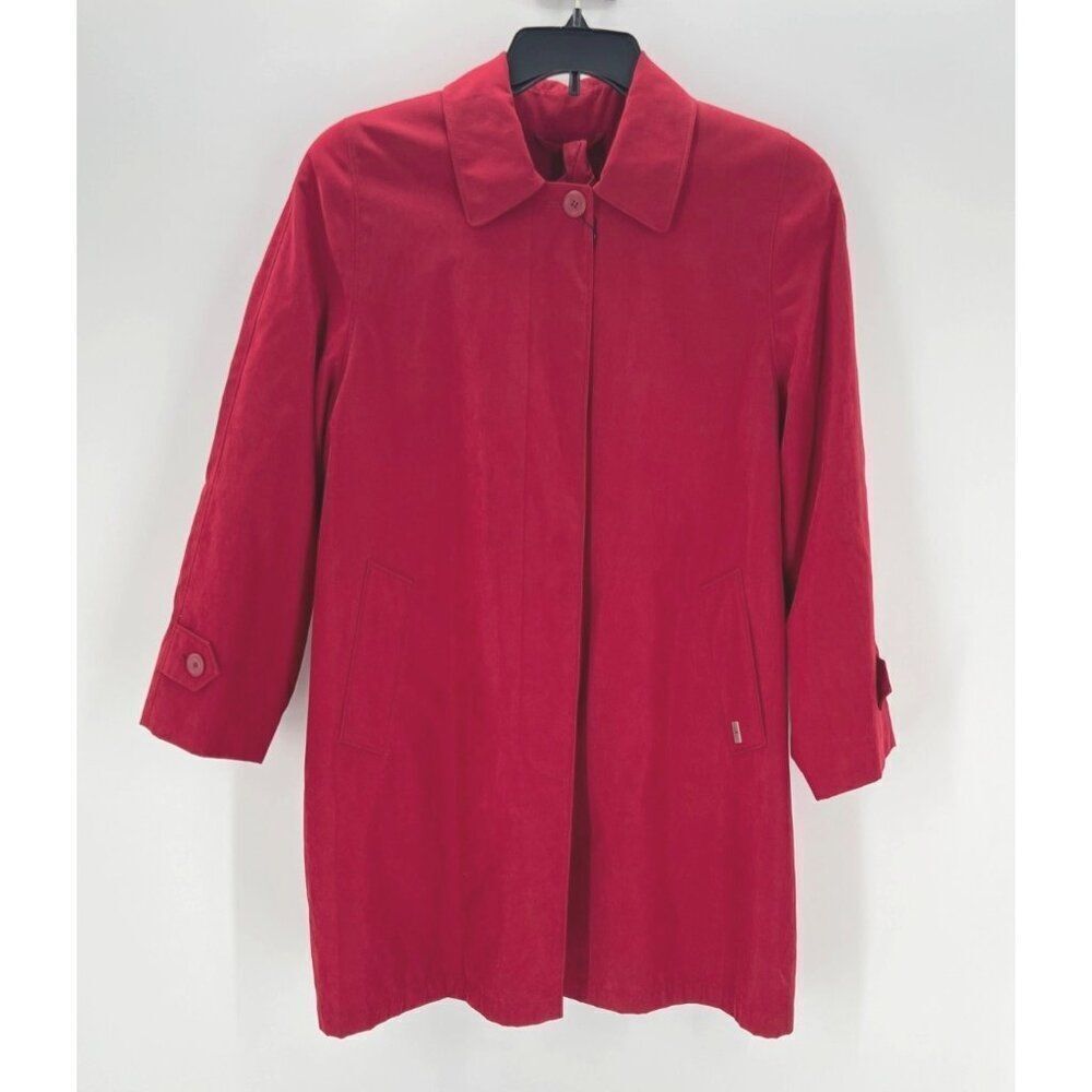 London Fog Rain Coat Womens Medium Red Button Removable Liner Water Repellent